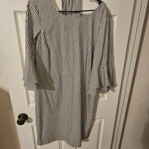 Ladies Long-Sleeve Stripped Dress with Belt - Size 12 Pappagallo